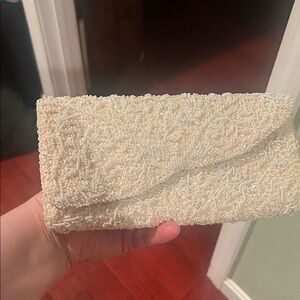 Elegant Cream Beaded Clutch